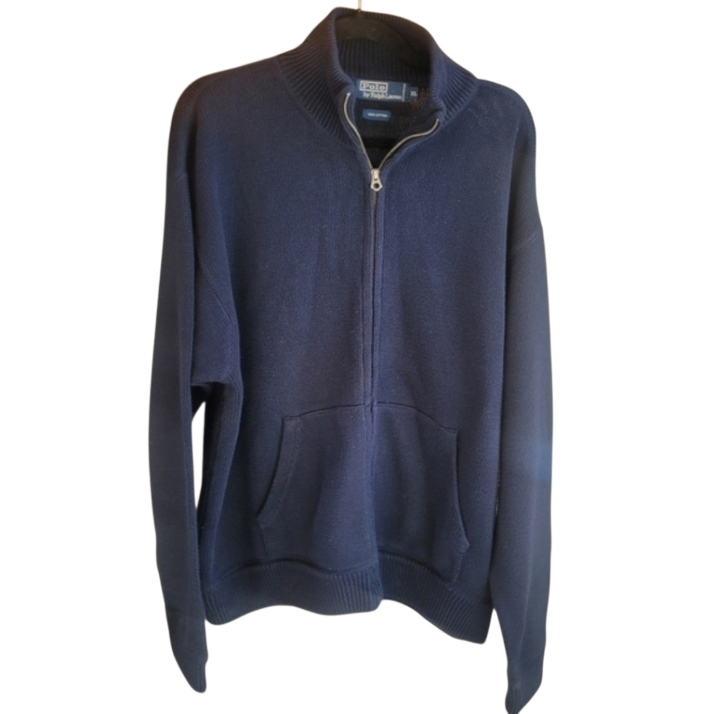 Polo by Ralph Lauren Men's Dark Blue 100% Cotton Zip-Up Sweater Size XL